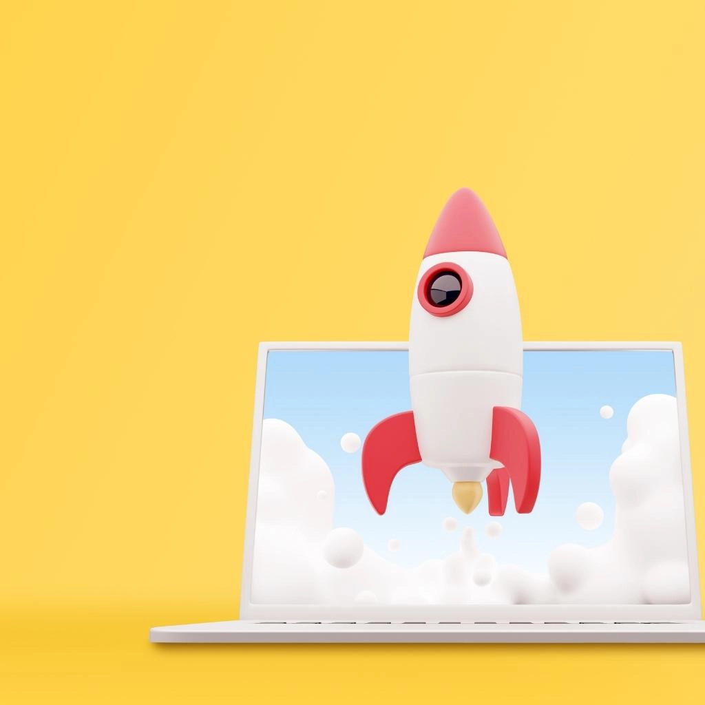 The image of a rocket coming out of a screen representing the organic growth of a brand.